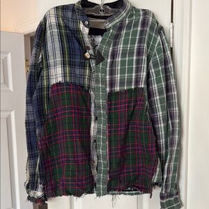 Green and Blue Casual Jacket with Mixed Plaid Patterns